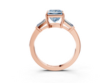 Rose gold Fancy Blue Princess  Cut Diamond Ring with Tapered Baguette Side Stones in Four-Prong Setting_6
