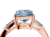 Rose gold Fancy Blue Princess  Cut Diamond Ring with Tapered Baguette Side Stones in Four-Prong Setting_7