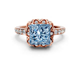 Rose gold Fancy Blue Princess Cut Diamond Scalloped Halo Engagement Ring with Round Shared Prong Band_12