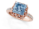 Rose gold Fancy Blue Princess Cut Diamond Scalloped Halo Engagement Ring with Round Shared Prong Band_13