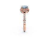 Rose gold Fancy Blue Princess Cut Diamond Scalloped Halo Engagement Ring with Round Shared Prong Band_14