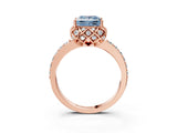 Rose gold Fancy Blue Princess Cut Diamond Scalloped Halo Engagement Ring with Round Shared Prong Band_15
