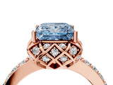 Rose gold Fancy Blue Princess Cut Diamond Scalloped Halo Engagement Ring with Round Shared Prong Band_16