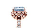 Rose gold Fancy Blue Princess Cut Diamond Scalloped Halo Engagement Ring with Round Shared Prong Band_17