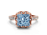 Rose gold Fancy Blue Princess Cut Diamond Scalloped Halo Engagement Ring with Round Shared Prong Band_24