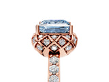 Rose gold Fancy Blue Princess Cut Diamond Scalloped Halo Engagement Ring with Round Shared Prong Band_29