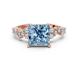 Rose gold Fancy Blue Princess Cut Diamond Scattered Round Accent Ring with Prong Setting_12