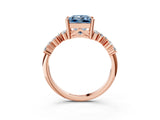 Rose gold Fancy Blue Princess Cut Diamond Scattered Round Accent Ring with Prong Setting_15