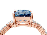 Rose gold Fancy Blue Princess Cut Diamond Scattered Round Accent Ring with Prong Setting_16