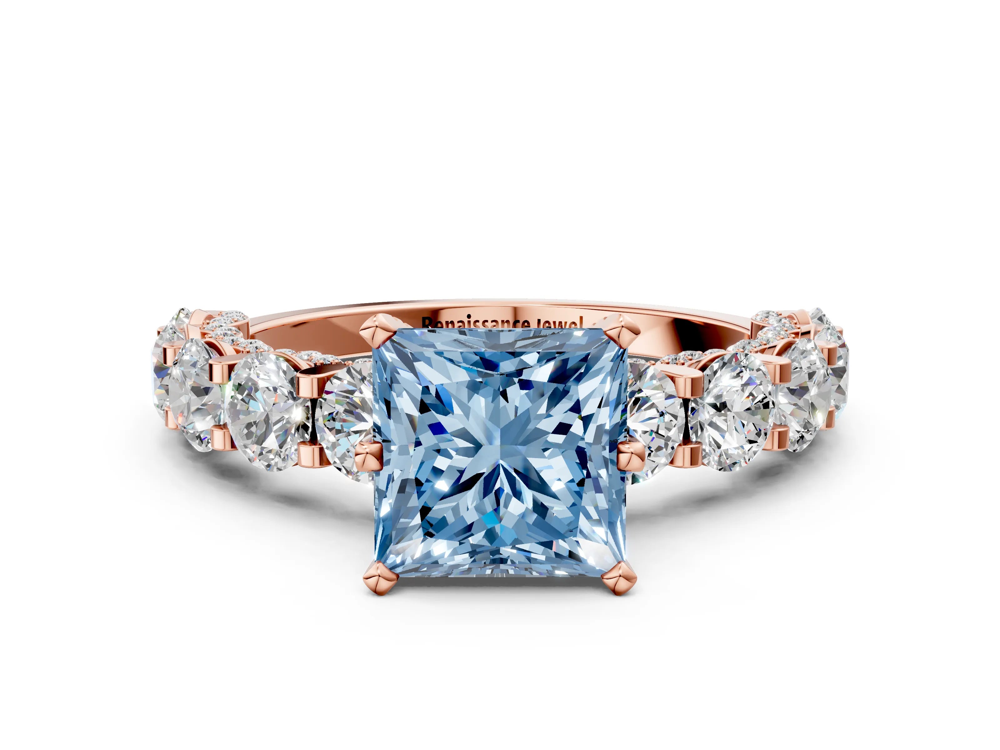 Rose gold Fancy Blue Princess Cut Diamond Side Stone Engagement Ring with Four-Prong Setting_24