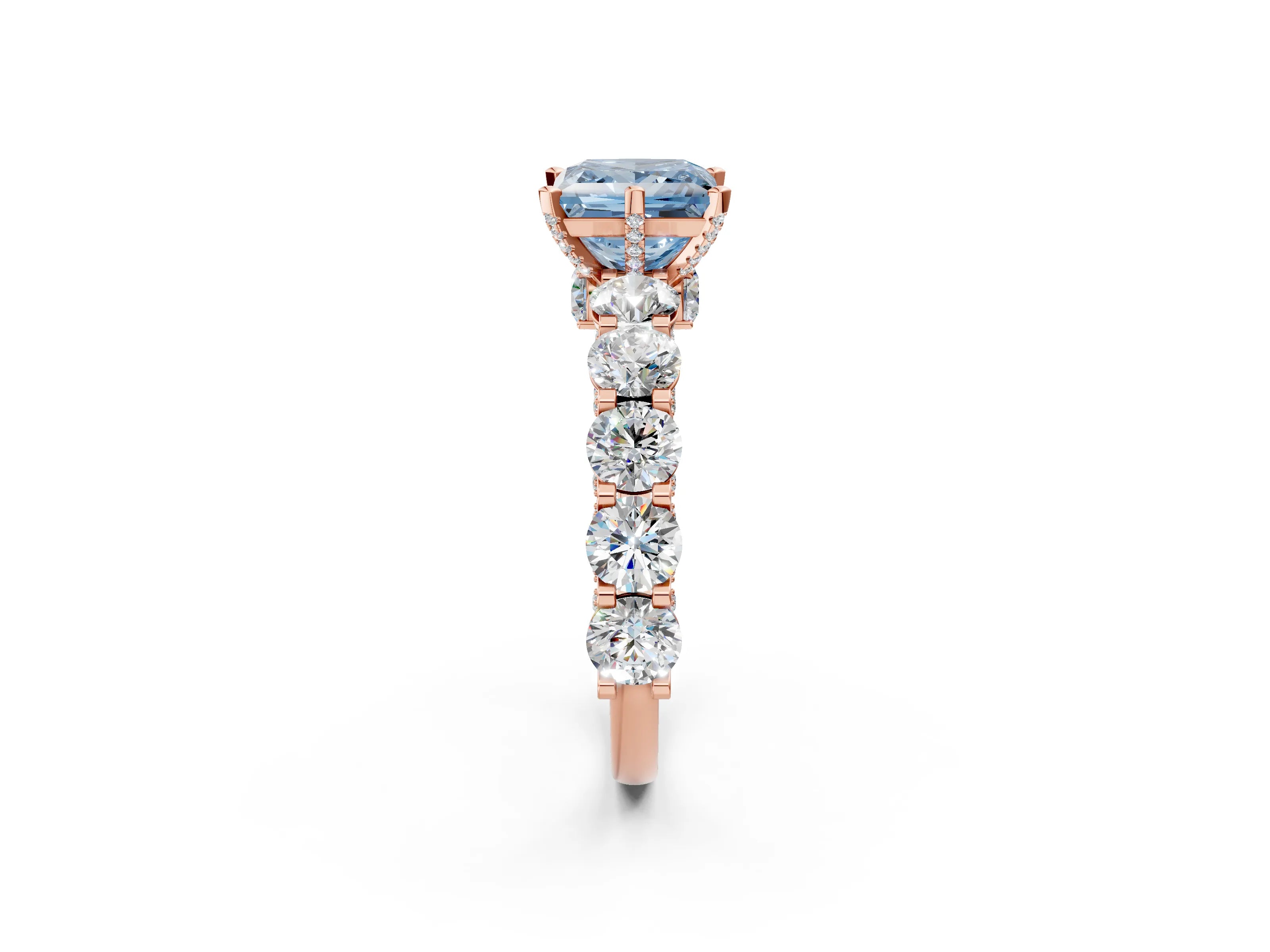 Rose gold Fancy Blue Princess Cut Diamond Side Stone Engagement Ring with Four-Prong Setting_26