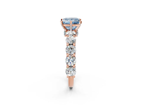 Rose gold Fancy Blue Princess Cut Diamond Side Stone Engagement Ring with Four-Prong Setting_26