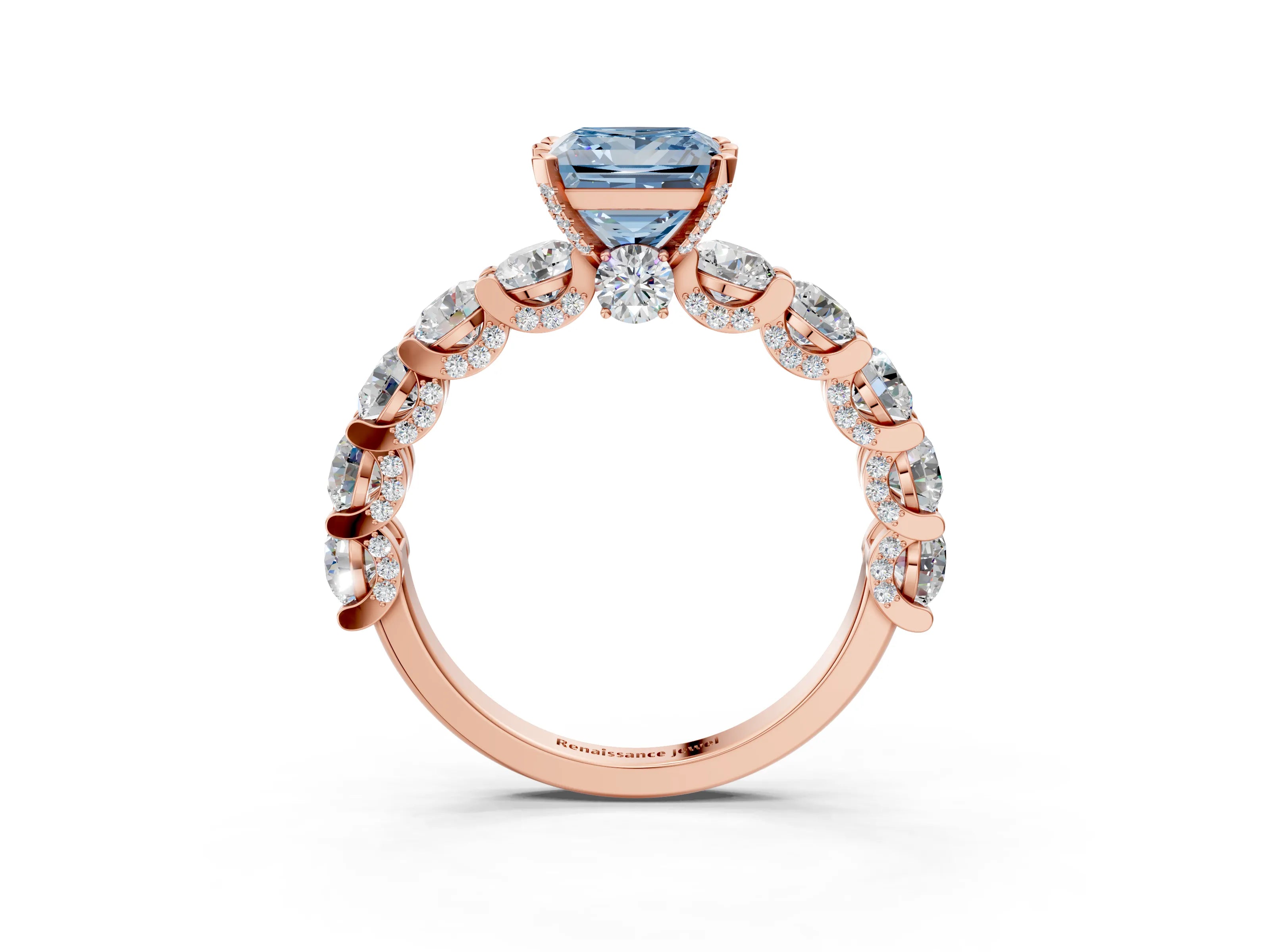 Rose gold Fancy Blue Princess Cut Diamond Side Stone Engagement Ring with Four-Prong Setting_27
