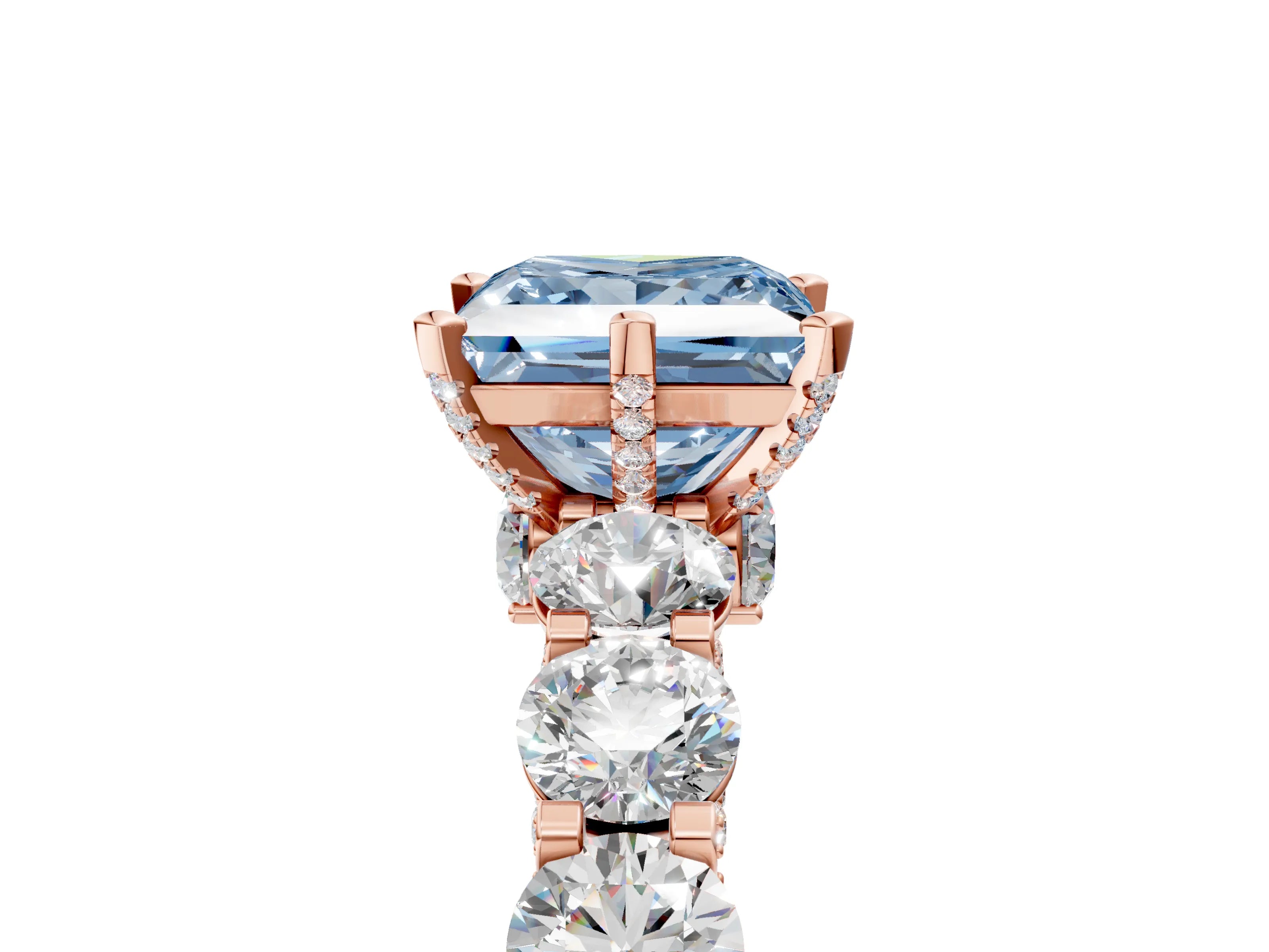 Rose gold Fancy Blue Princess Cut Diamond Side Stone Engagement Ring with Four-Prong Setting_29