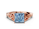 Rose gold Fancy Blue Princess Cut Diamond Solitaire Celtic Knot Ring with Four-Prong Setting_60