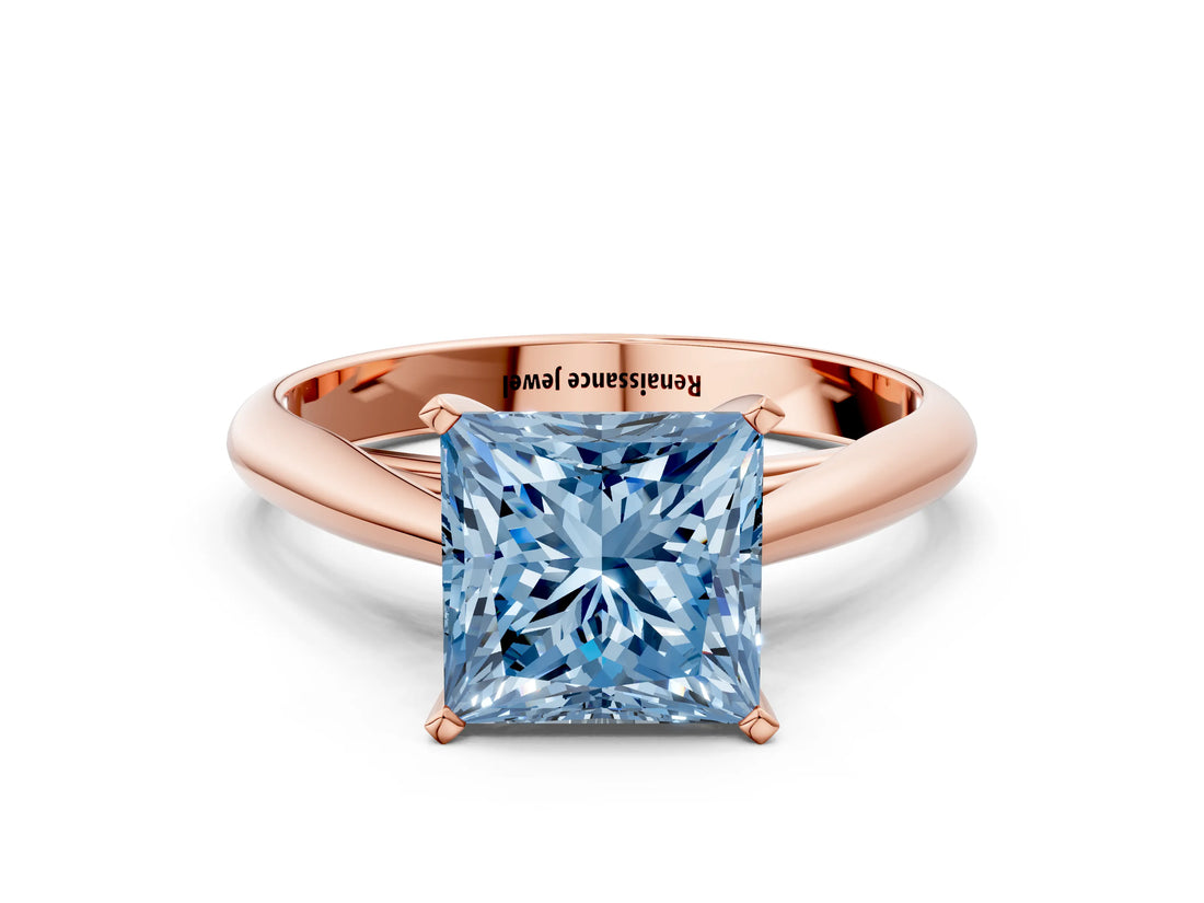 Rose gold Fancy Blue Princess Cut Diamond Solitaire Engagement Ring with Cathedral Setting and Four-Prong Mount_131