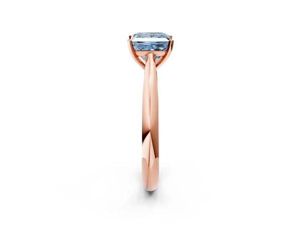 Rose gold Fancy Blue Princess Cut Diamond Solitaire Engagement Ring with Cathedral Setting and Four-Prong Mount