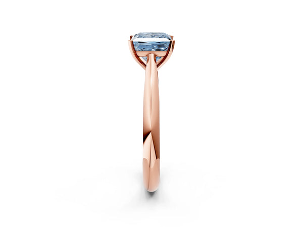 Rose gold Fancy Blue Princess Cut Diamond Solitaire Engagement Ring with Cathedral Setting and Four-Prong Mount