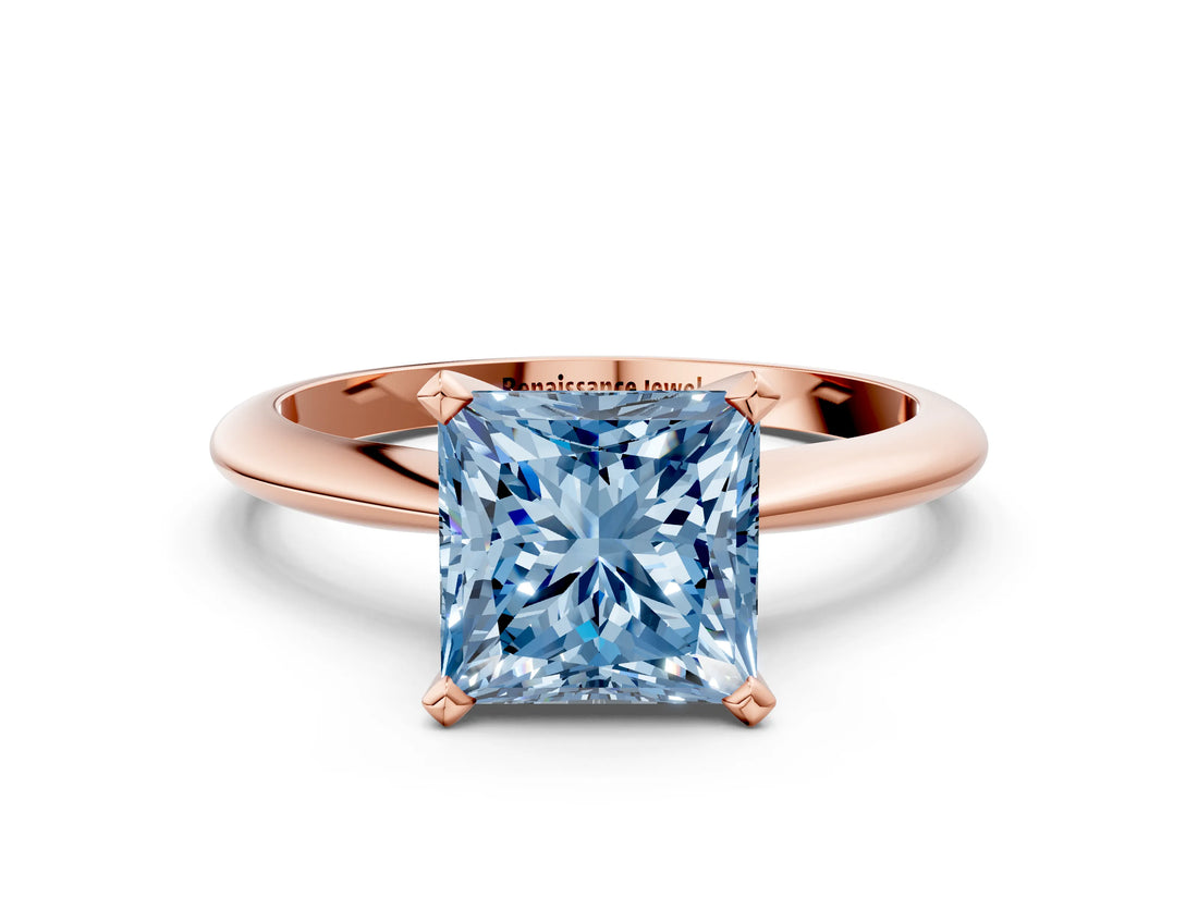 Rose gold Fancy Blue Princess Cut Diamond Solitaire Engagement Ring with Classic Band and Four-Prong Setting_36
