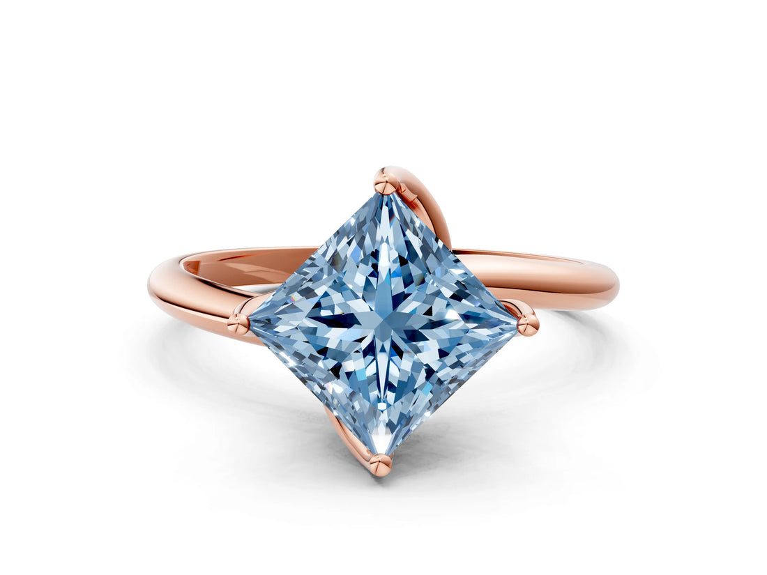 Rose gold Fancy Blue Princess Cut Diamond Solitaire Engagement Ring with Four-Prong Setting and Classic Band_20