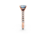 Rose gold Fancy Blue Princess Cut Diamond Solitaire Pavé Engagement Ring with Round Band and Prong Setting_16