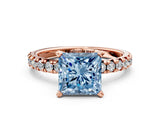 Rose gold Fancy Blue Princess Cut Diamond Solitaire Pavé Engagement Ring with Round Band and Prong Setting_80