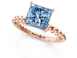 Rose gold Fancy Blue Princess Cut Diamond Solitaire Ring with Beaded Band and Prong Setting_280