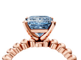 Rose gold Fancy Blue Princess Cut Diamond Solitaire Ring with Beaded Band and Prong Setting_283