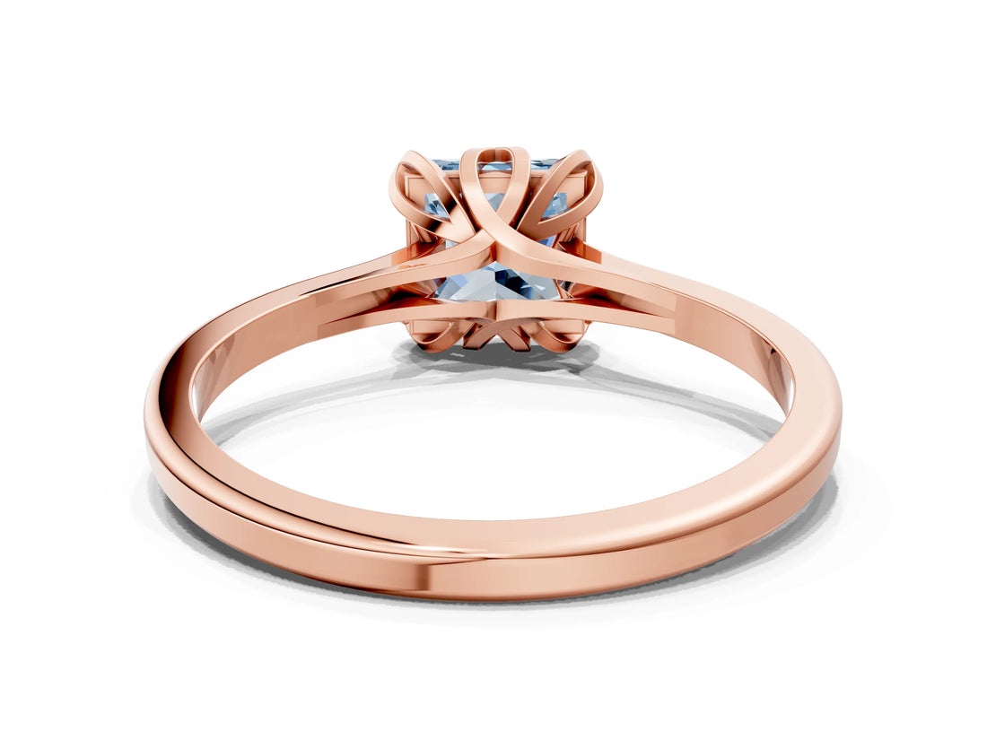 Rose gold Fancy Blue Princess Cut Diamond Solitaire Ring with Flower Prong Setting and Classic Band_36