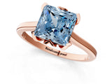 Rose gold Fancy Blue Princess Cut Diamond Solitaire Ring with Flower Prong Setting and Classic Band_37