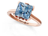 Rose gold Fancy Blue Princess Cut Diamond Solitaire Ring with Flower Prong Setting and Classic Band_89