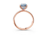 Rose gold Fancy Blue Princess Cut Diamond Solitaire Ring with Four-Prong Setting and Pavé Band_6
