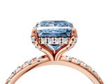 Rose gold Fancy Blue Princess Cut Diamond Solitaire Ring with Four-Prong Setting and Pavé Band_7