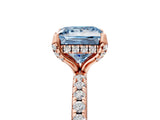Rose gold Fancy Blue Princess Cut Diamond Solitaire Ring with Four-Prong Setting and Pavé Band_8