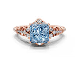Rose gold Fancy Blue Princess Cut Diamond Solitaire Ring with Hidden Halo and Pavé Band_27