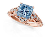 Rose gold Fancy Blue Princess Cut Diamond Solitaire Ring with Hidden Halo and Pavé Band_28