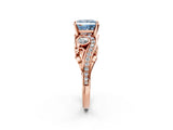 Rose gold Fancy Blue Princess Cut Diamond Solitaire Ring with Milgrain Pavé Band and Four-Prong Setting_186