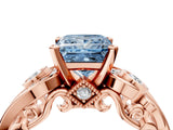 Rose gold Fancy Blue Princess Cut Diamond Solitaire Ring with Milgrain Pavé Band and Four-Prong Setting_188