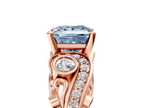Rose gold Fancy Blue Princess Cut Diamond Solitaire Ring with Milgrain Pavé Band and Four-Prong Setting_189