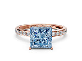 Rose gold Fancy Blue Princess Cut Diamond Solitaire Ring with Pavé Band and Hidden Halo_20