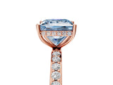 Rose gold Fancy Blue Princess Cut Diamond Solitaire Ring with Pavé Band and Hidden Halo_25