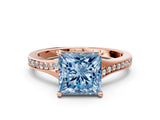 Rose gold Fancy Blue Princess Cut Diamond Solitaire Ring with Pavé Band and Prong Setting_12