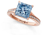 Rose gold Fancy Blue Princess Cut Diamond Solitaire Ring with Pavé Band and Prong Setting_13