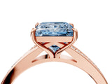 Rose gold Fancy Blue Princess Cut Diamond Solitaire Ring with Pavé Band and Prong Setting_16