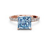 Rose gold Fancy Blue Princess Cut Diamond Solitaire Ring with Pave Band and Four Prong Setting_93