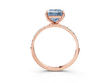 Rose gold Fancy Blue Princess Cut Diamond Solitaire Ring with Pave Band and Four Prong Setting_96