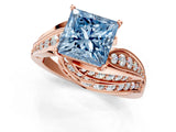 Rose gold Fancy Blue Princess Cut Diamond Solitaire Ring with Prong Setting and Twisted Pavé Band_1
