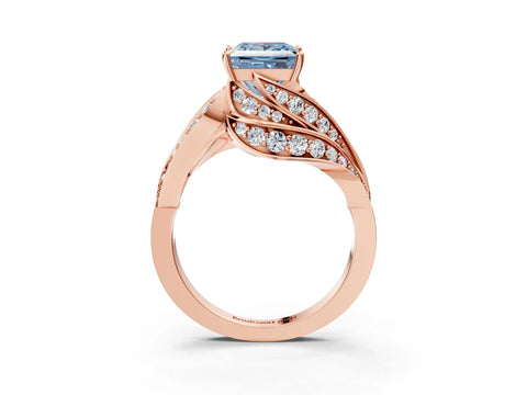 Rose gold Fancy Blue Princess Cut Diamond Solitaire Ring with Prong Setting and Twisted Pavé Band_3