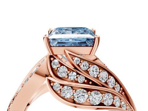 Rose gold Fancy Blue Princess Cut Diamond Solitaire Ring with Prong Setting and Twisted Pavé Band_4