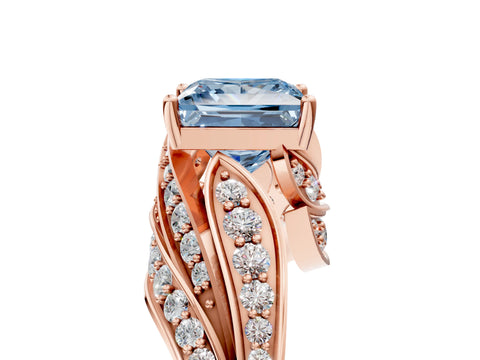 Rose gold Fancy Blue Princess Cut Diamond Solitaire Ring with Prong Setting and Twisted Pavé Band_5
